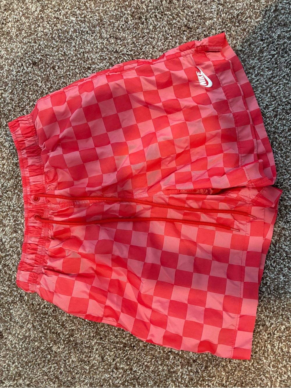 Nike Kids Red and Pink Checkerboard Athletic Shorts